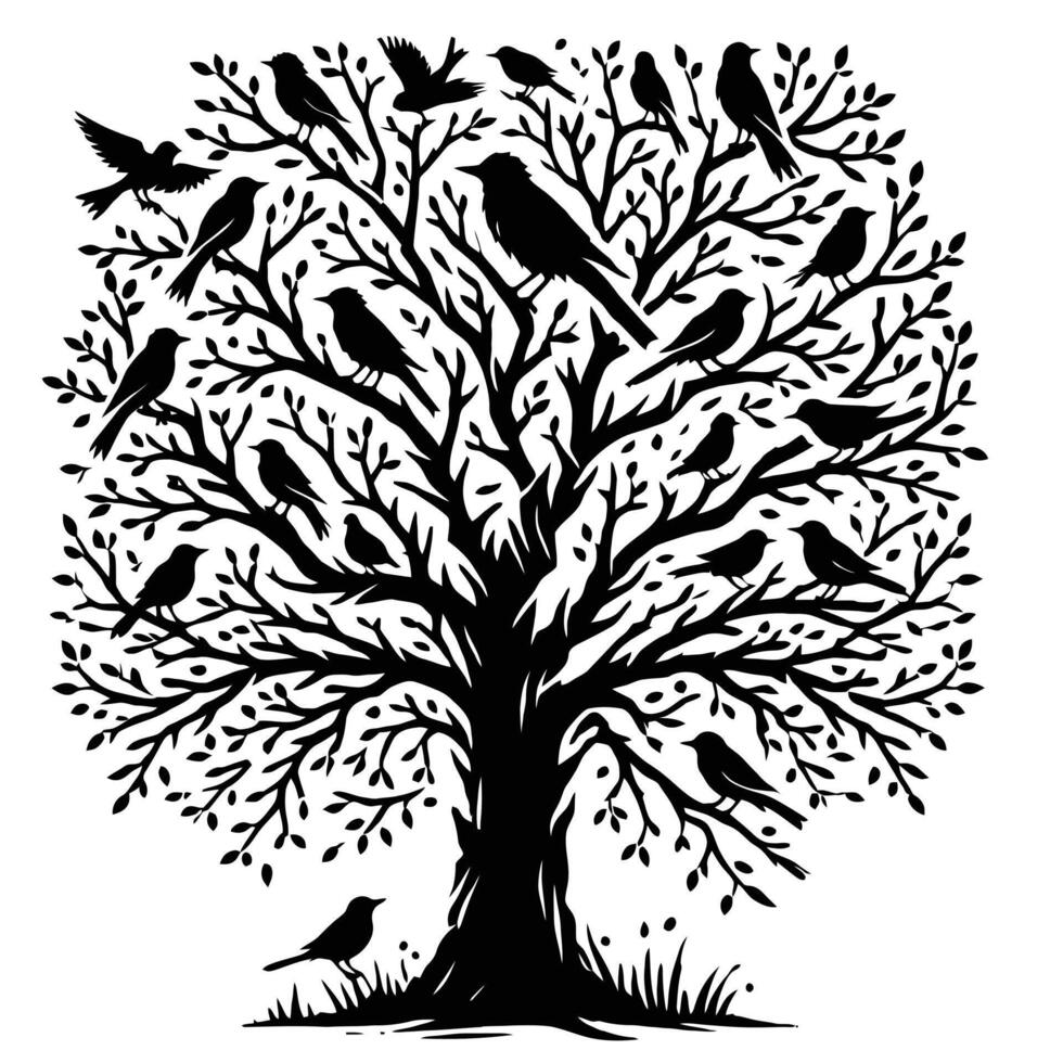 Tree with birds vector