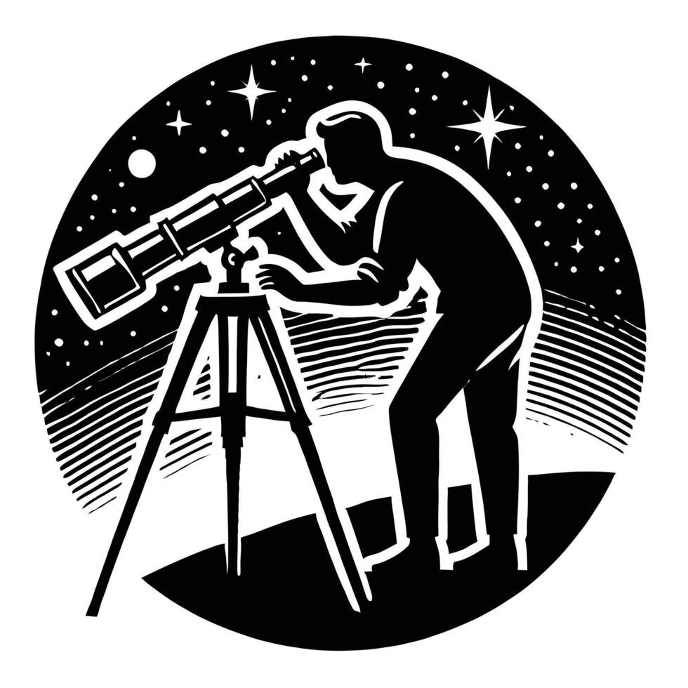 Astronomer looking through telescope vector