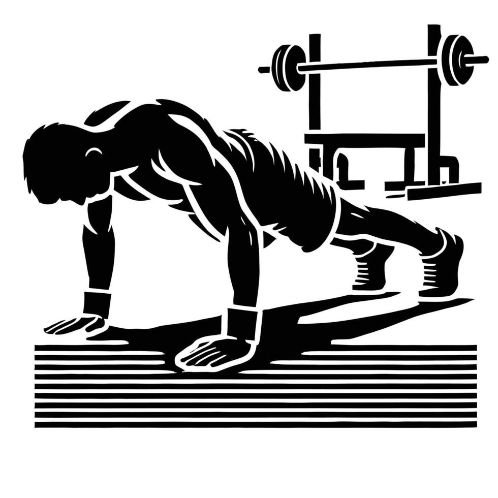 A man doing push ups on a bench vector