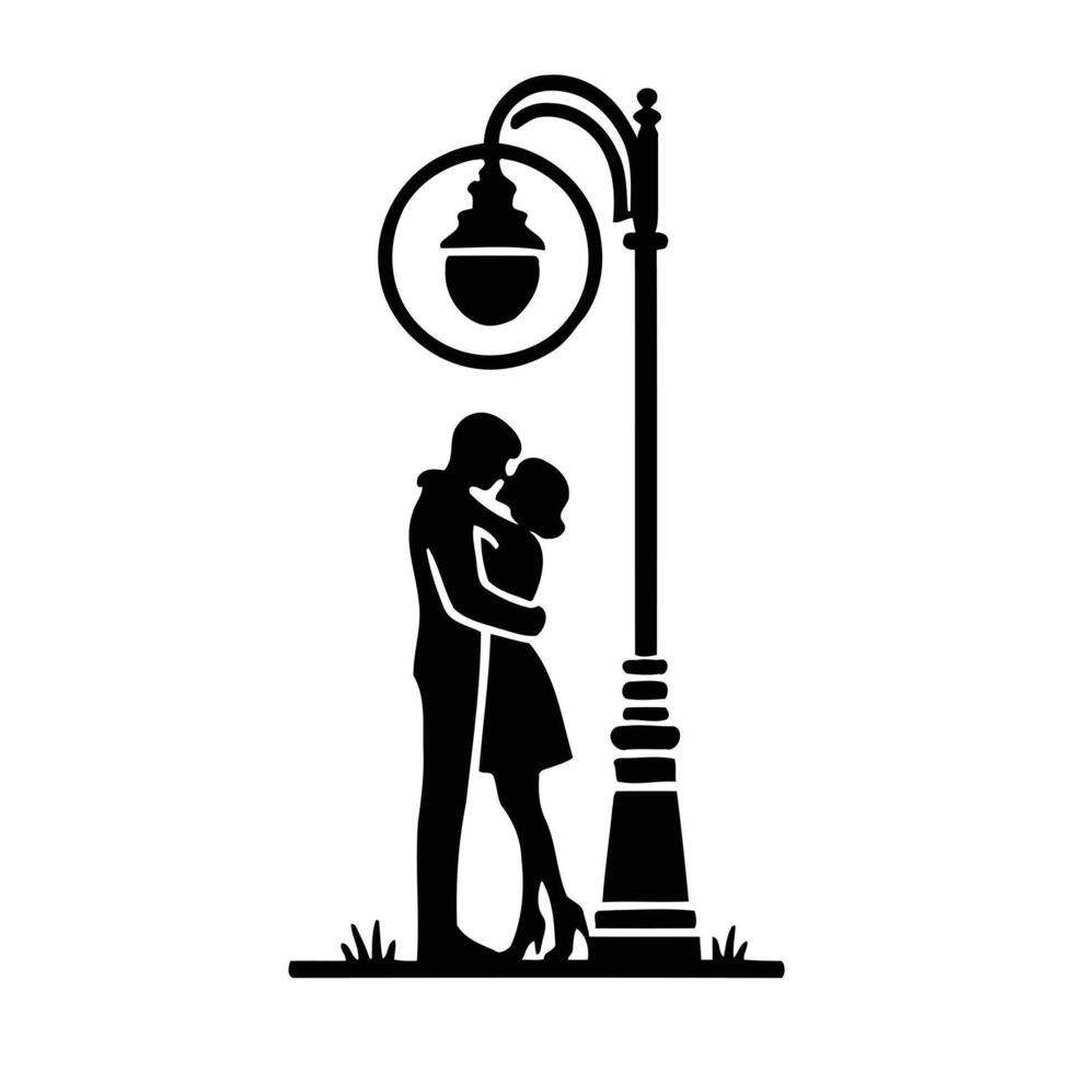A couple kissing under a street light vector