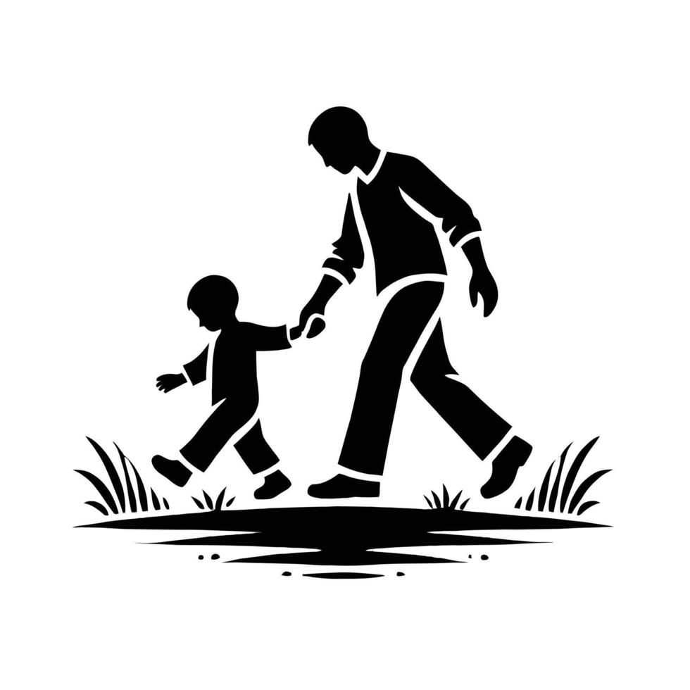 Father and son walking vector
