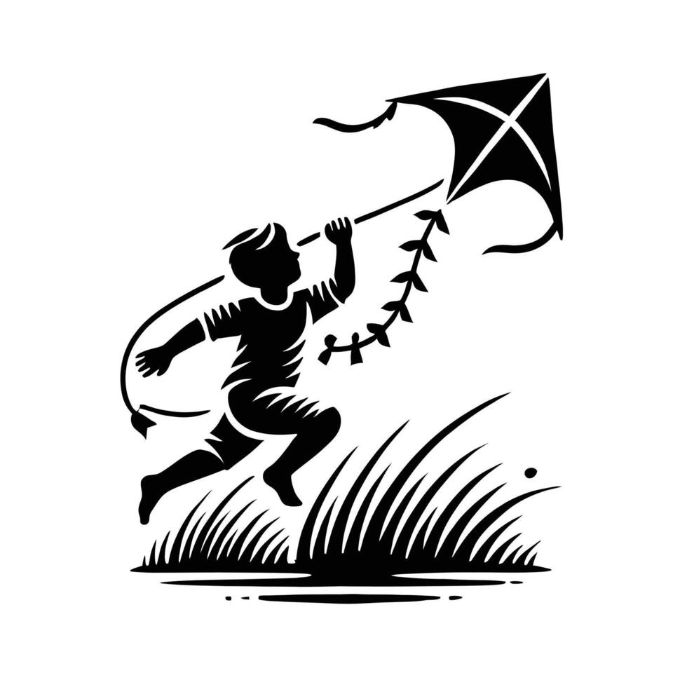 Boy flying kite vector