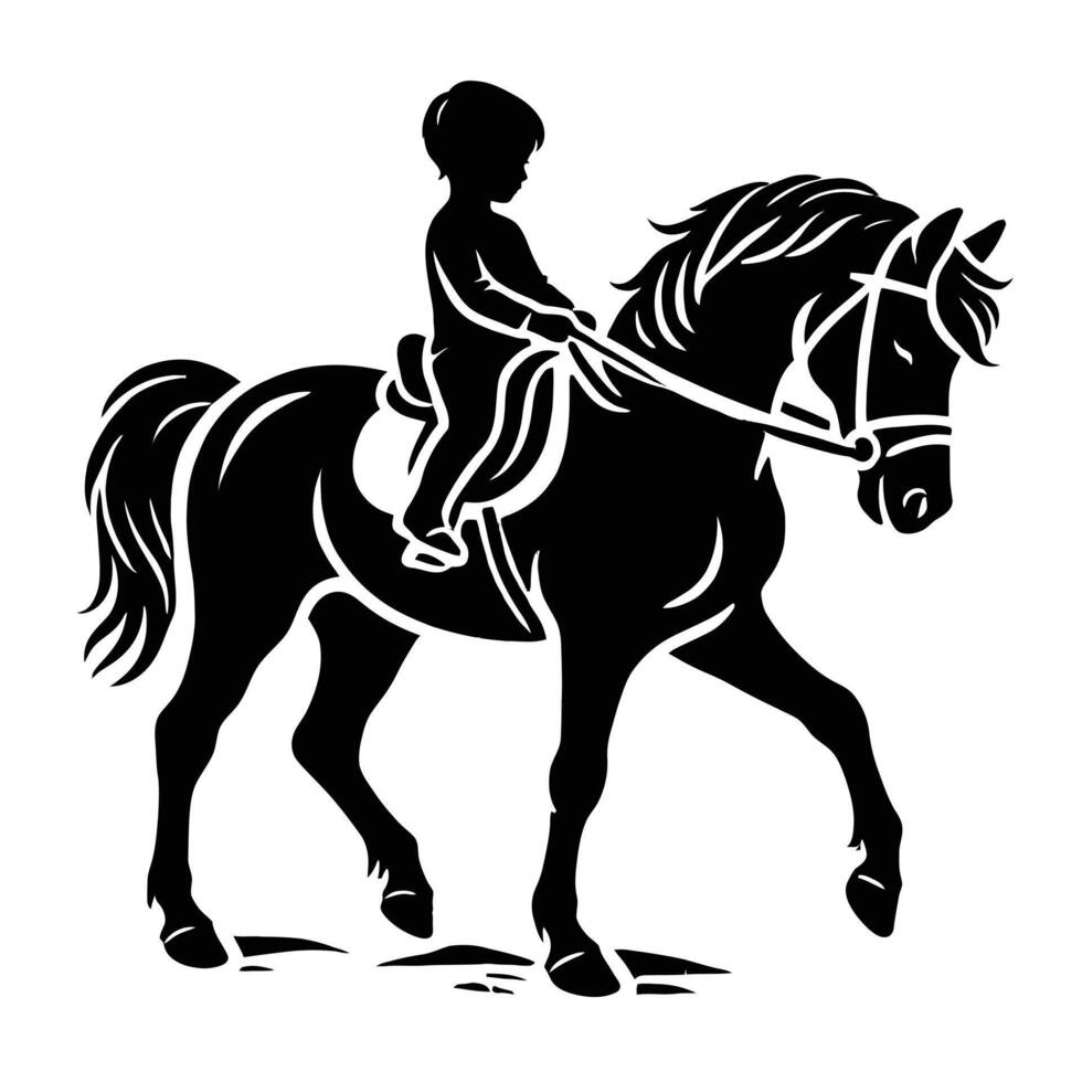 A silhouette of a horse and rider with a rider on the horse vector