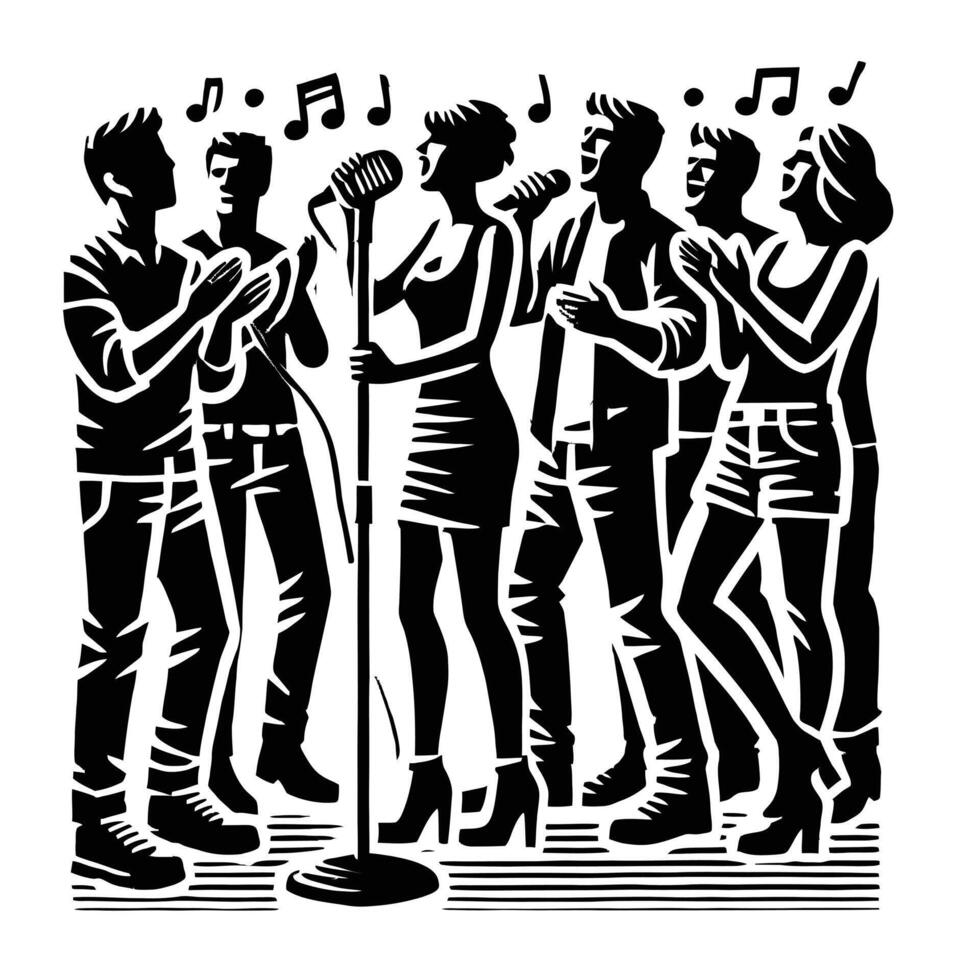 A group of people singing in front of a microphone vector