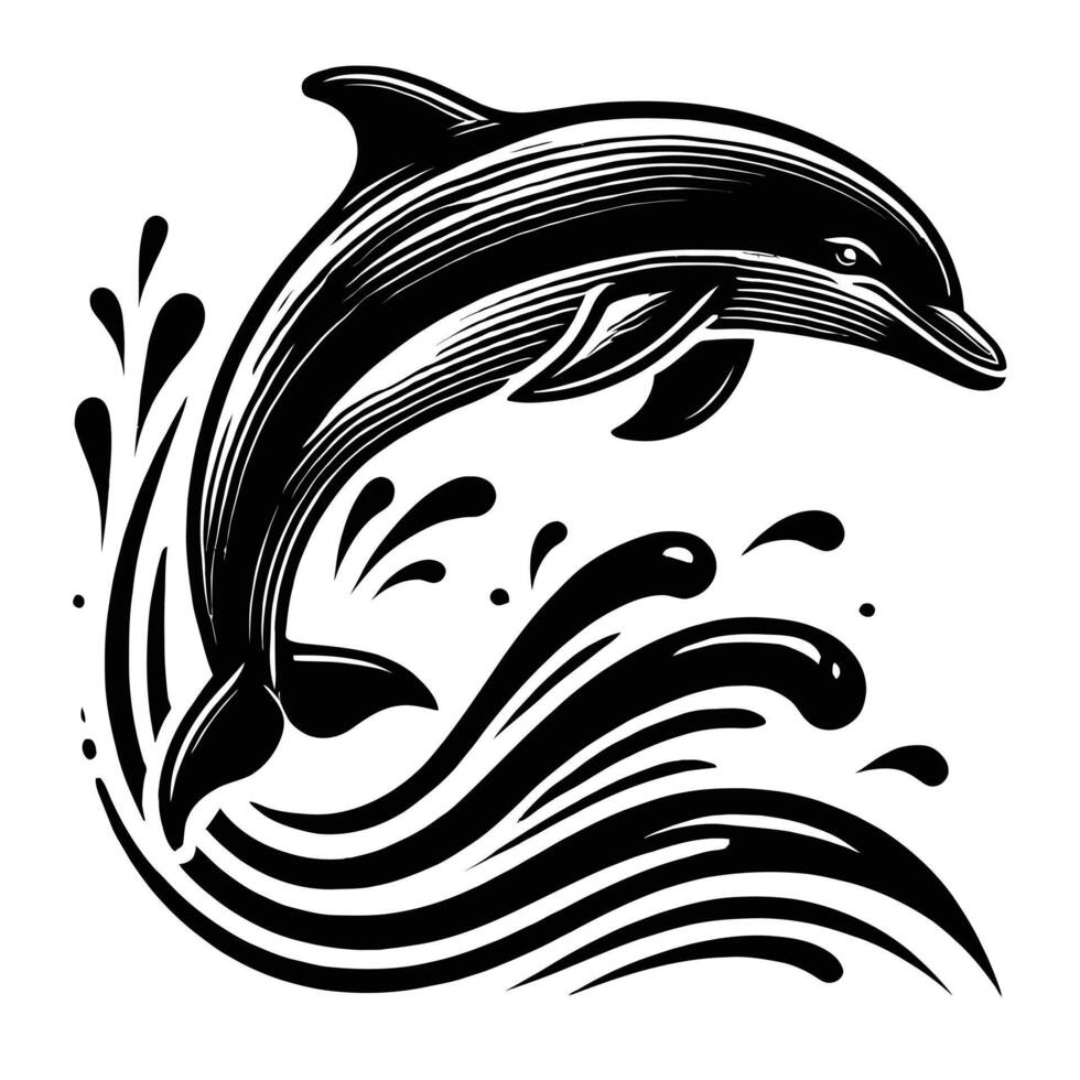 Dolphin jumping out of the water with waves vector