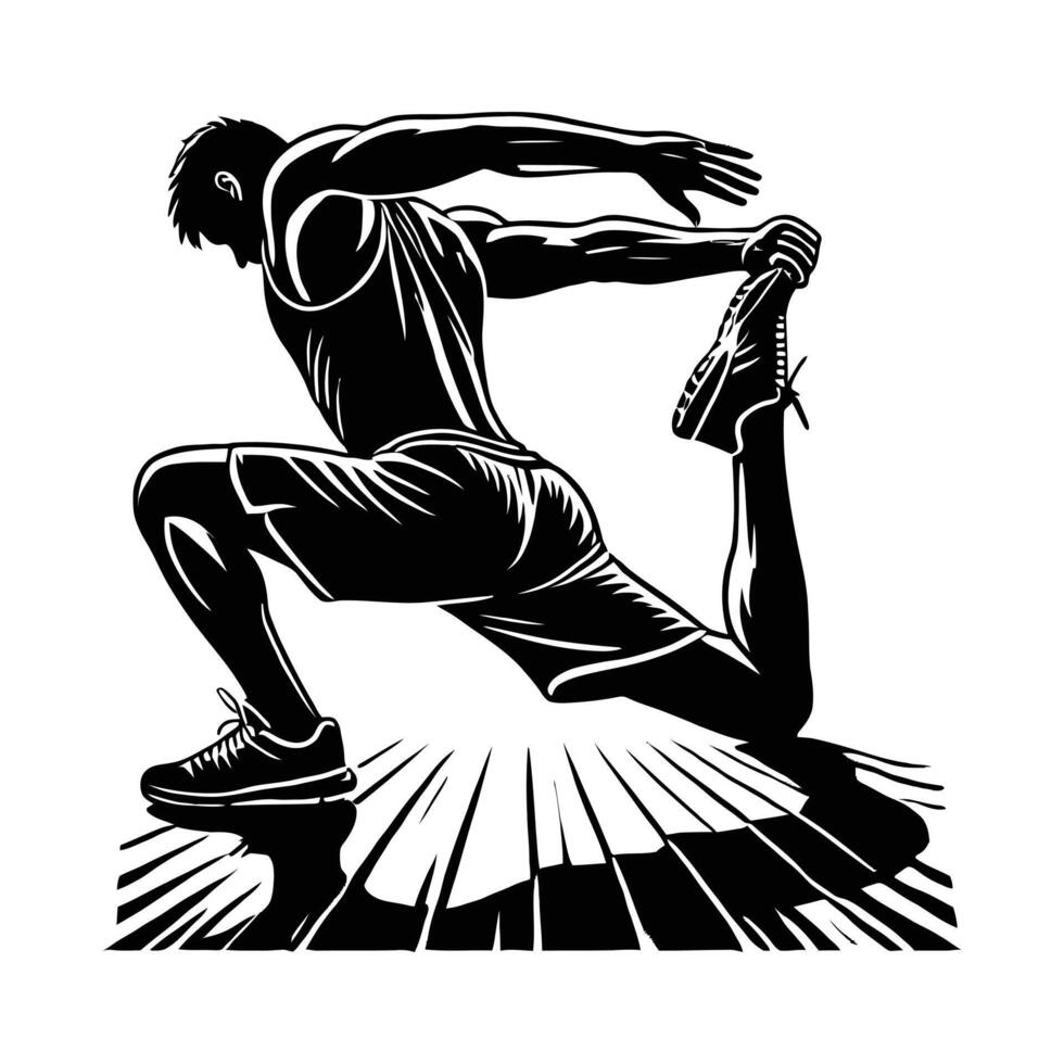 A man is doing a squat in a black and white silhouette vector