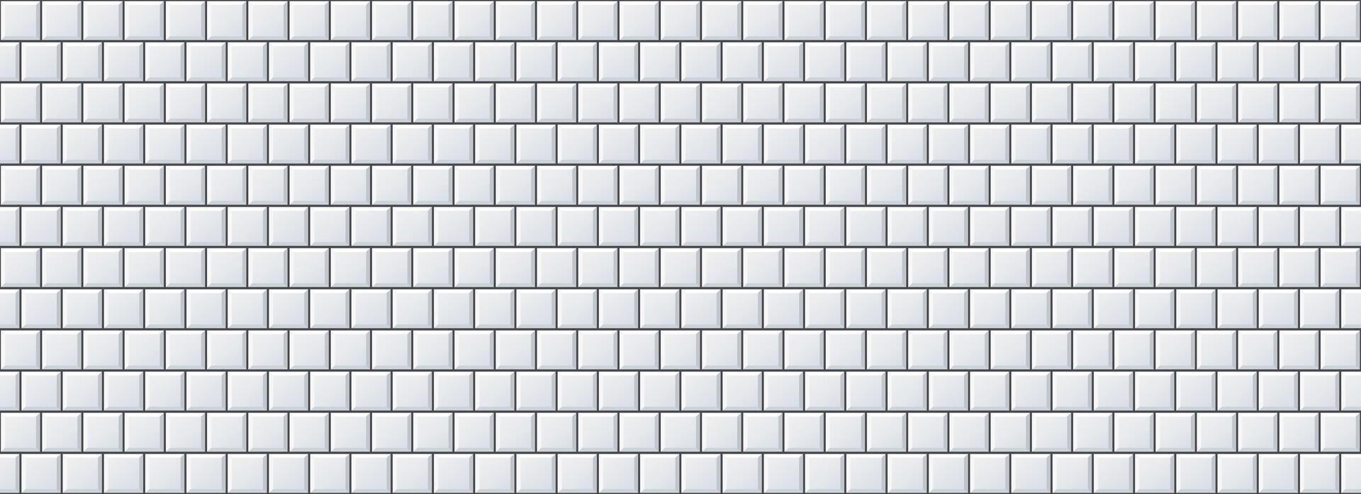Seamless grey tile pattern. Square ceramic tiled texture for bathroom wall, kitchen floor, pool surface. Repeating gray mosaic grid background. Repeated light brick backdrop. vector