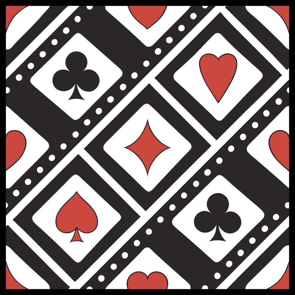 a black and white pattern with playing cards and hearts vector