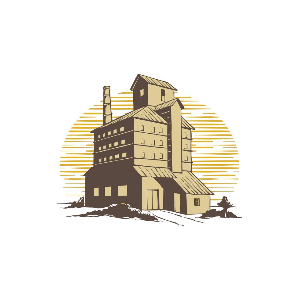 hand drawn building silhouette illustration logo vector