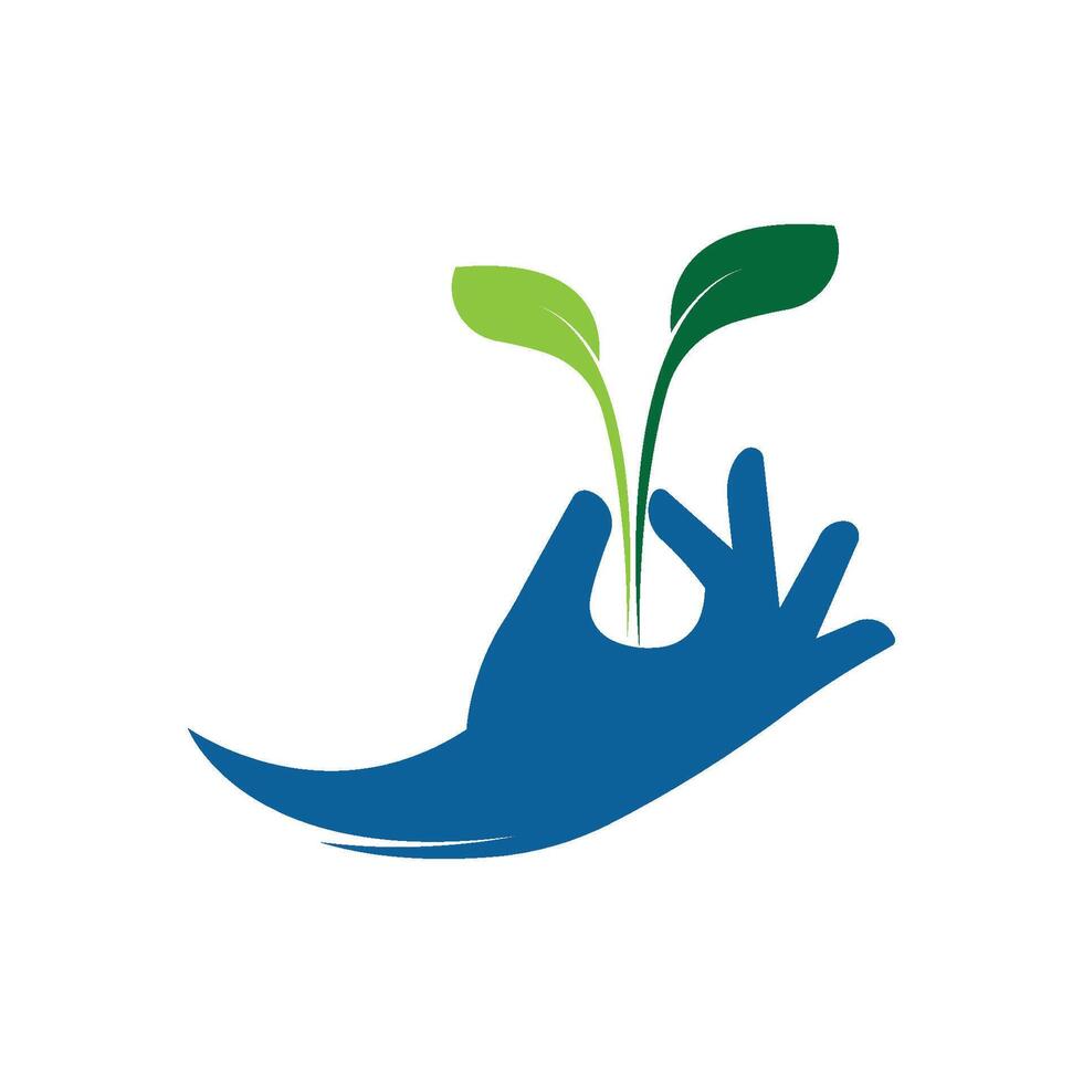 Eco care logo hand and leaf illustration flat design vector