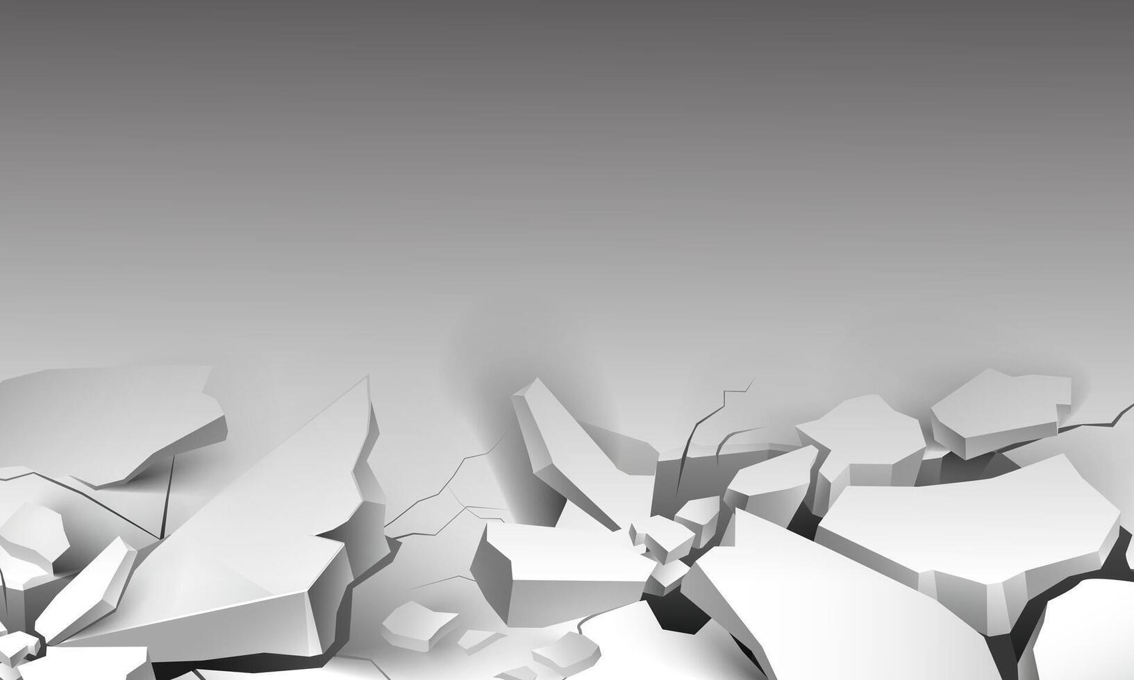 Cartoon cracked concrete ground. Split damage after earthquake. grey background with copy space. vector