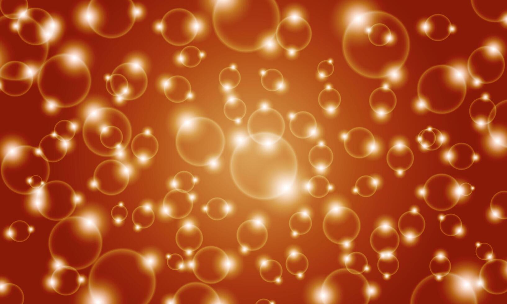 Abstract light bokeh orange background. Shiny bright circle bubbles. soft gold light. vector