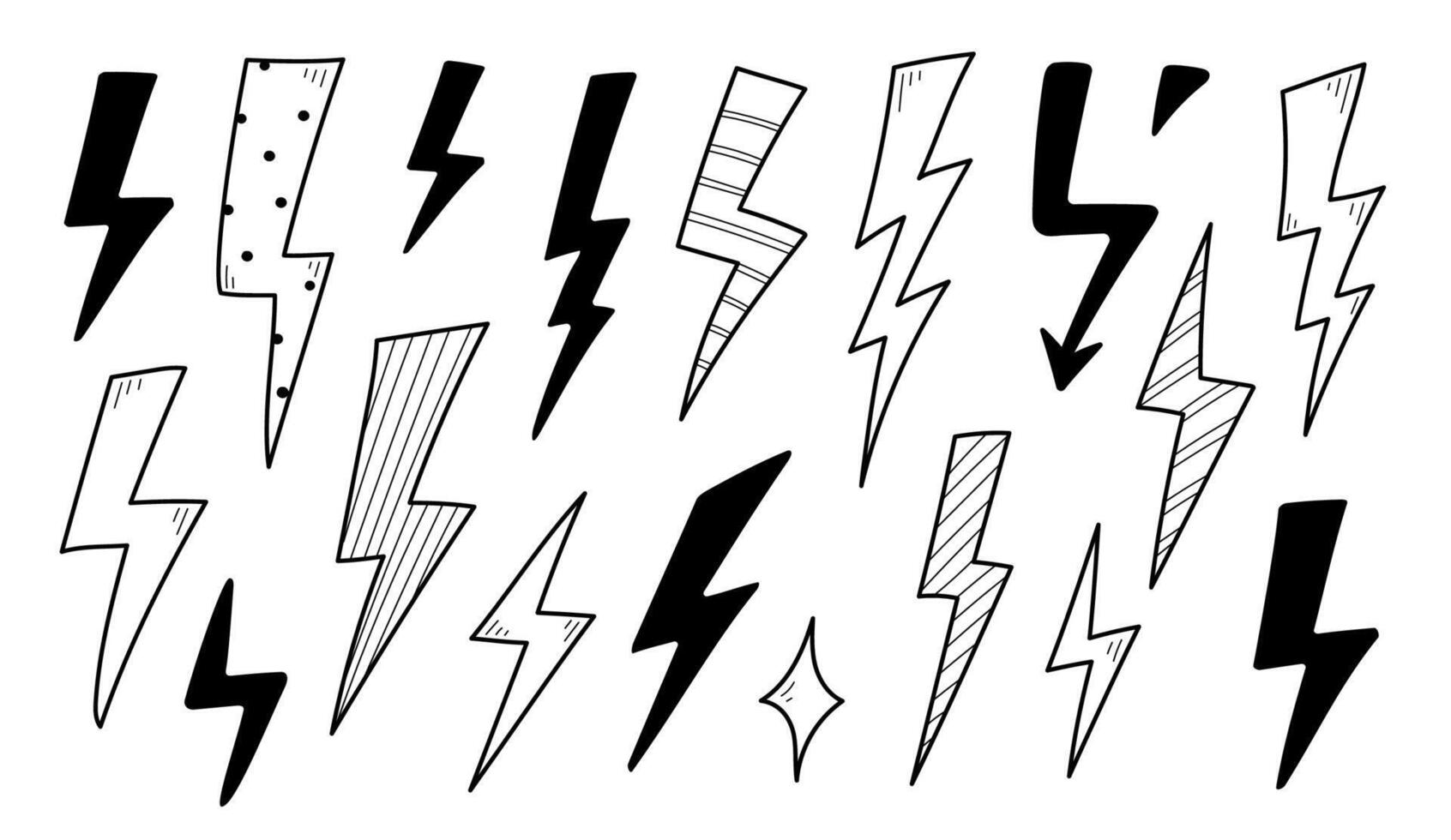 Lightning doodle thunderbolt. Hand drawn lightning vector