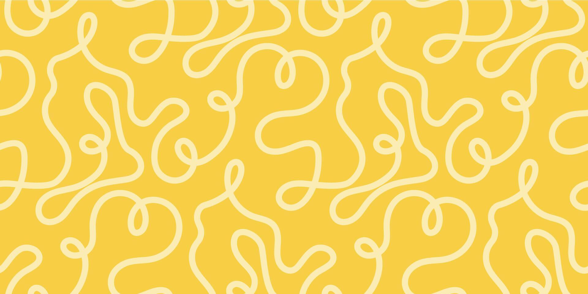 Noodle pasta seamless pattern background. Spaghetti curvy doodle pattern, Italian pasta background. Chinese abstract noodle, ramen design yellow food wallpaper vector