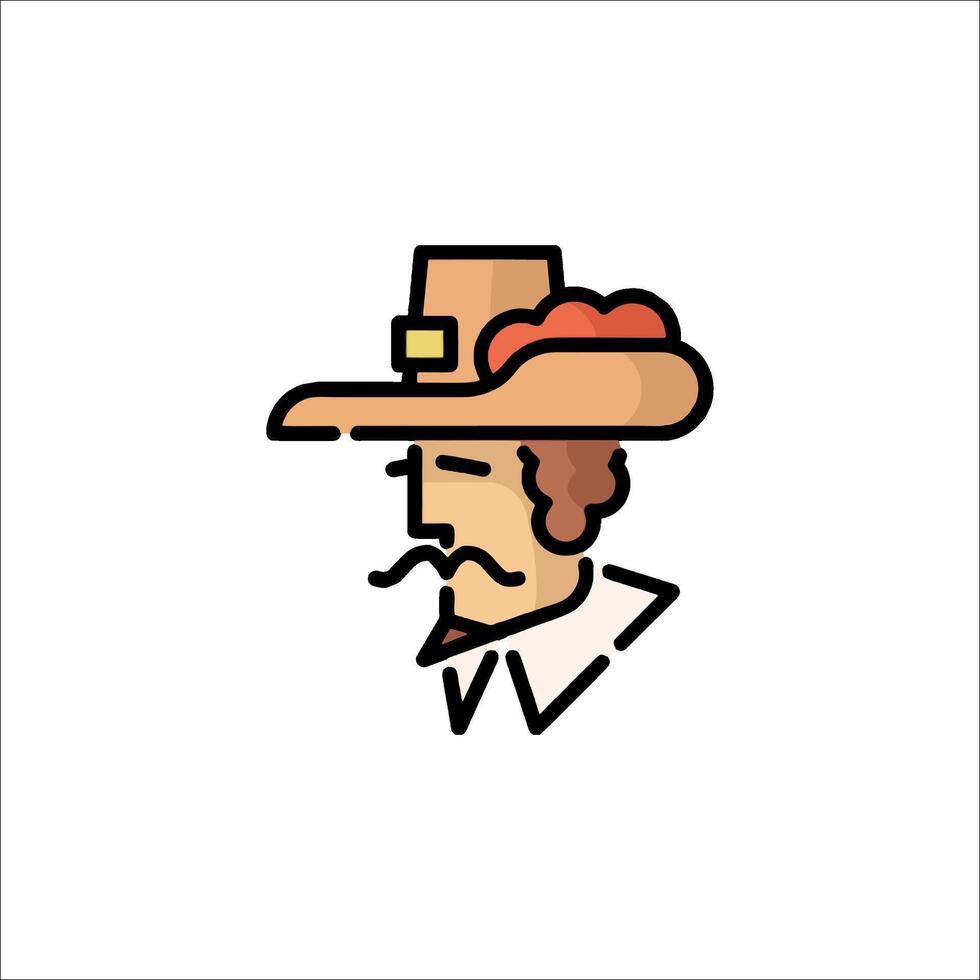 A cowboy hat icon with a mustache vector