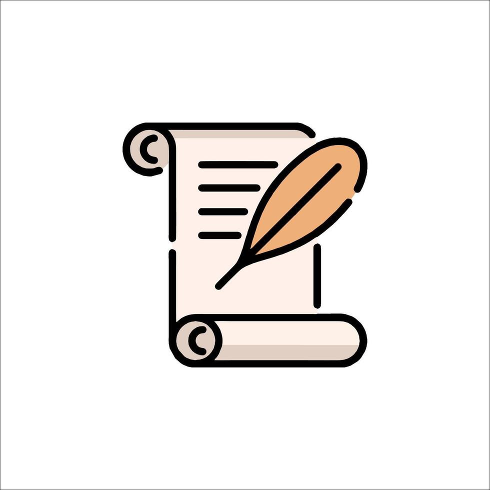 A scroll with a quill and a feather icon vector