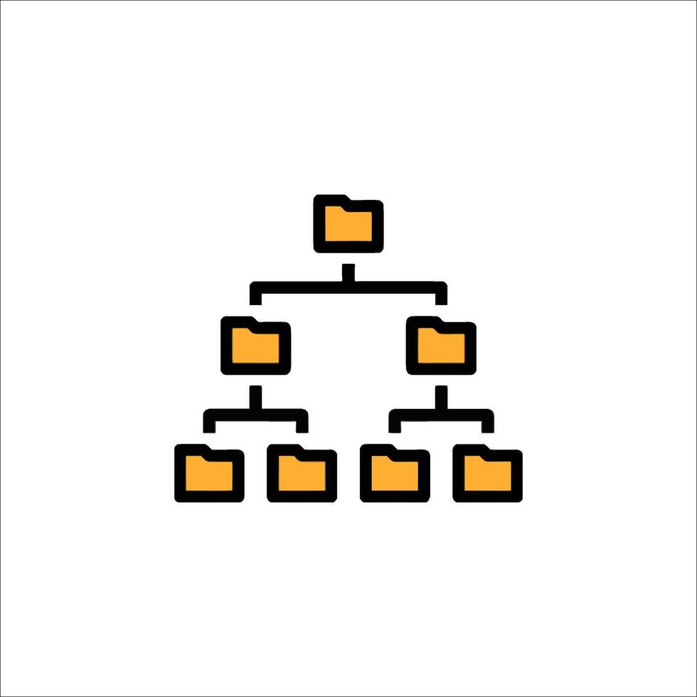 A file tree icon with a yellow outline vector