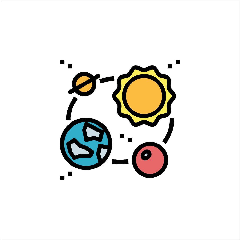 The sun, earth and planets are shown in a line style vector