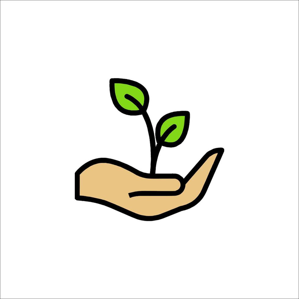 A hand holding a plant with a green leaf vector