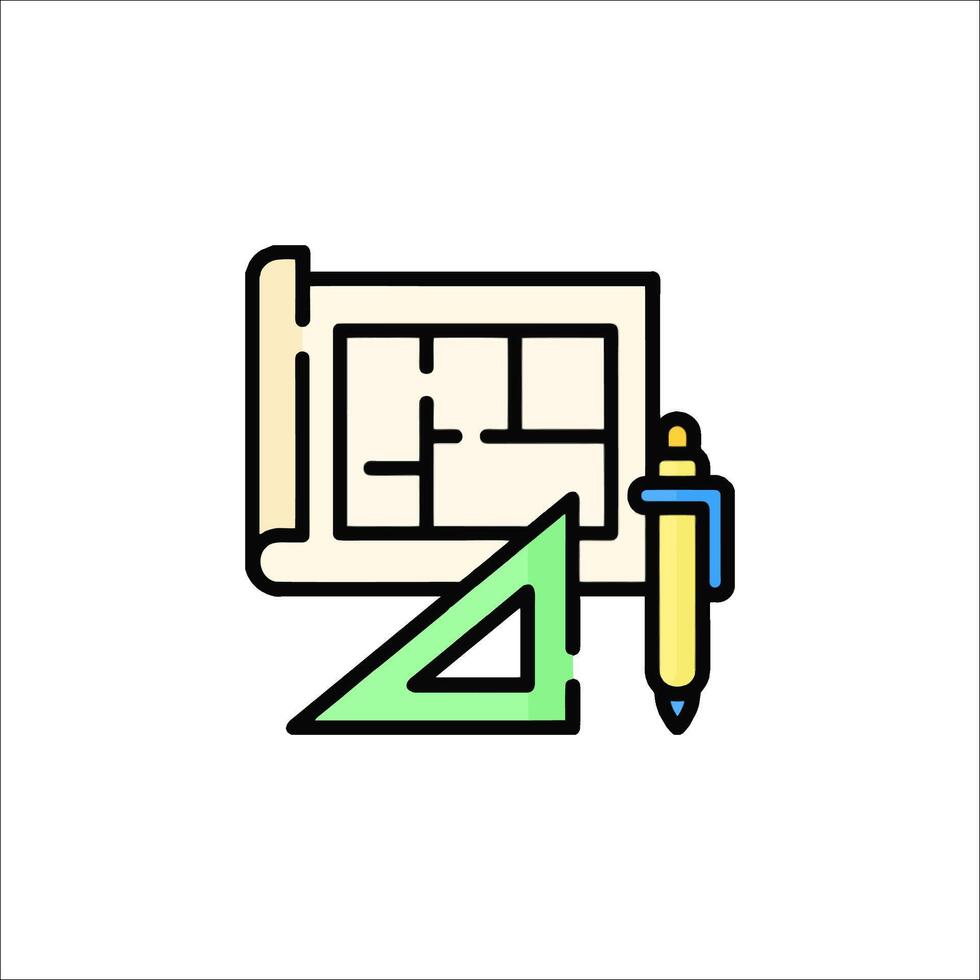 A drawing of a building with a pencil and a ruler vector