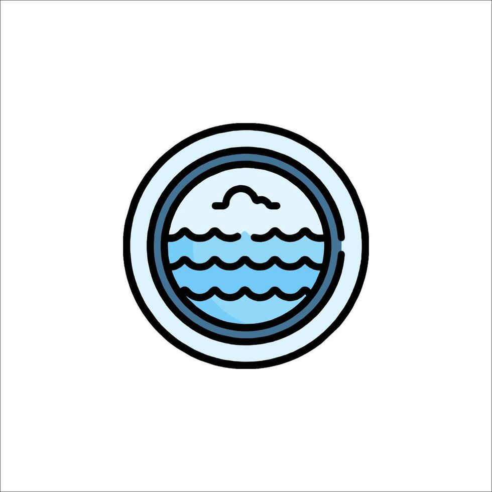 A blue and white circular icon of the ocean vector