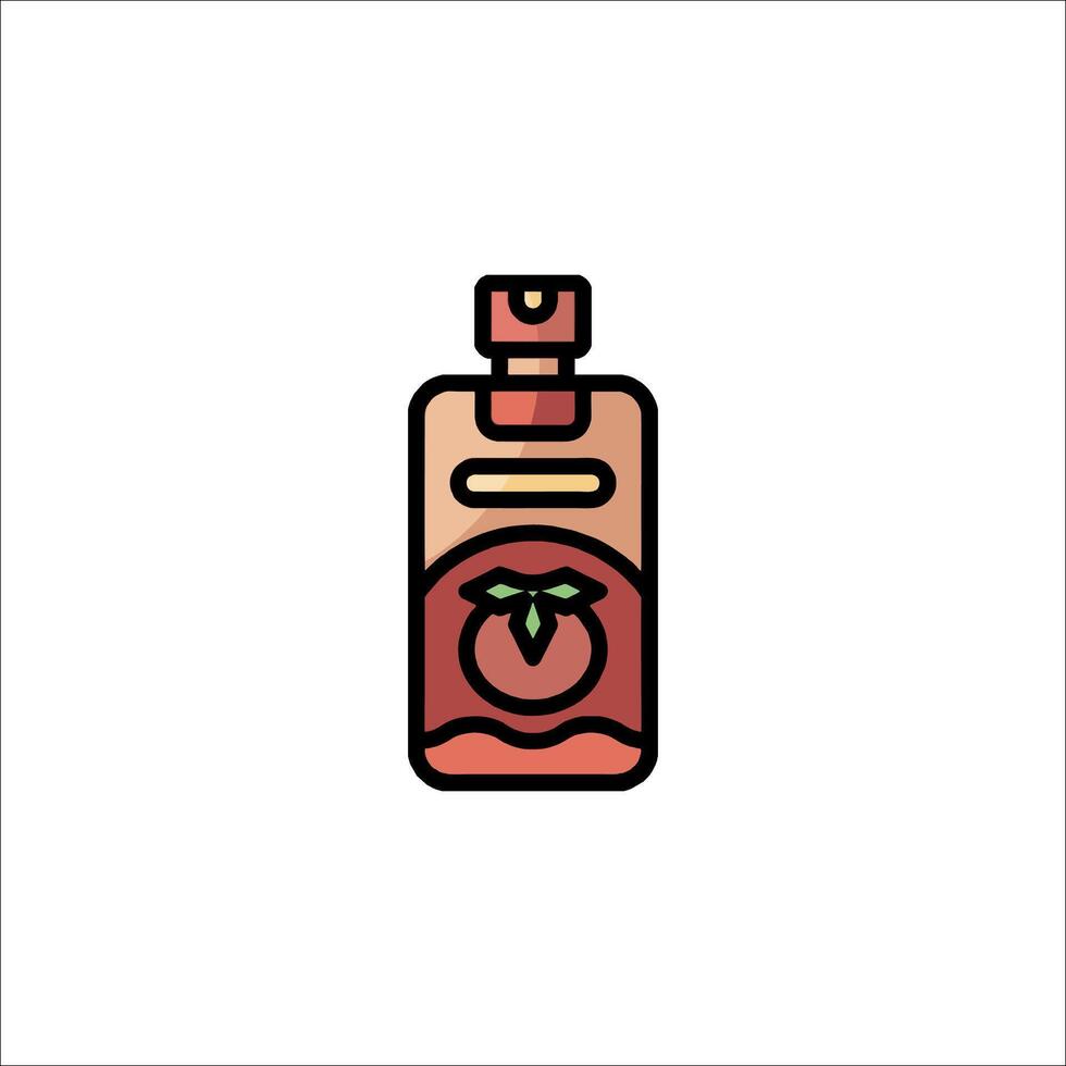 A bottle of perfume with a peach on it vector