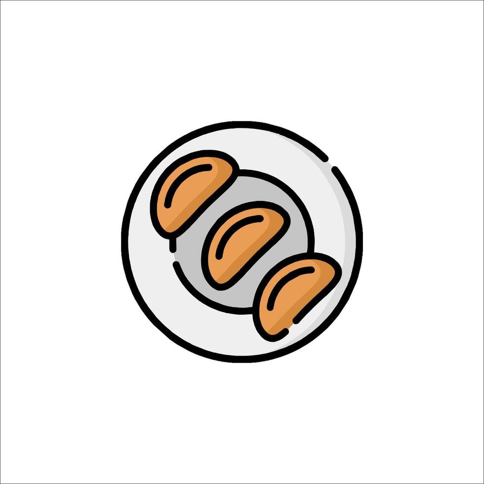 A plate with bread on it, and a line drawing of bread vector