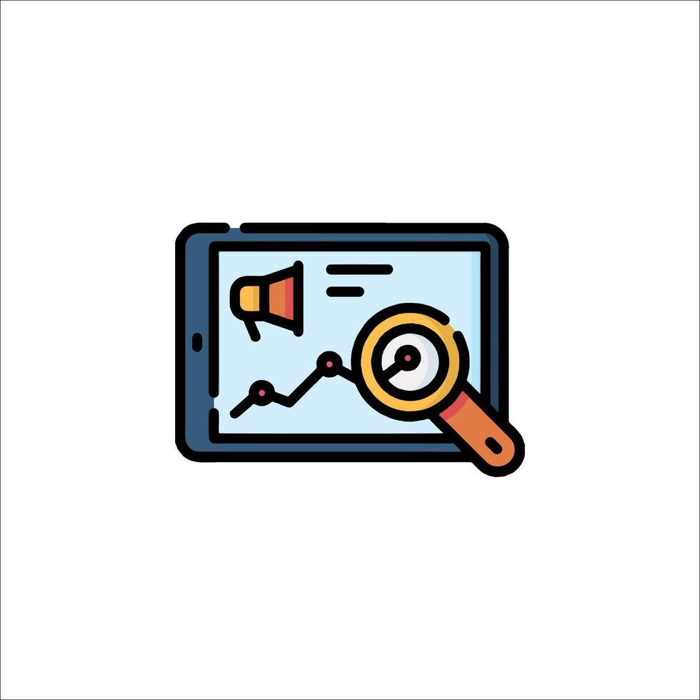 A tablet with a magnifying glass and a magnifying glass icon vector
