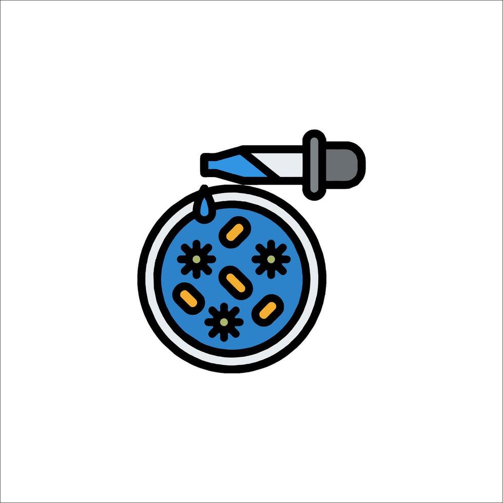 A blue and white icon of a test tube with a drop of liquid vector