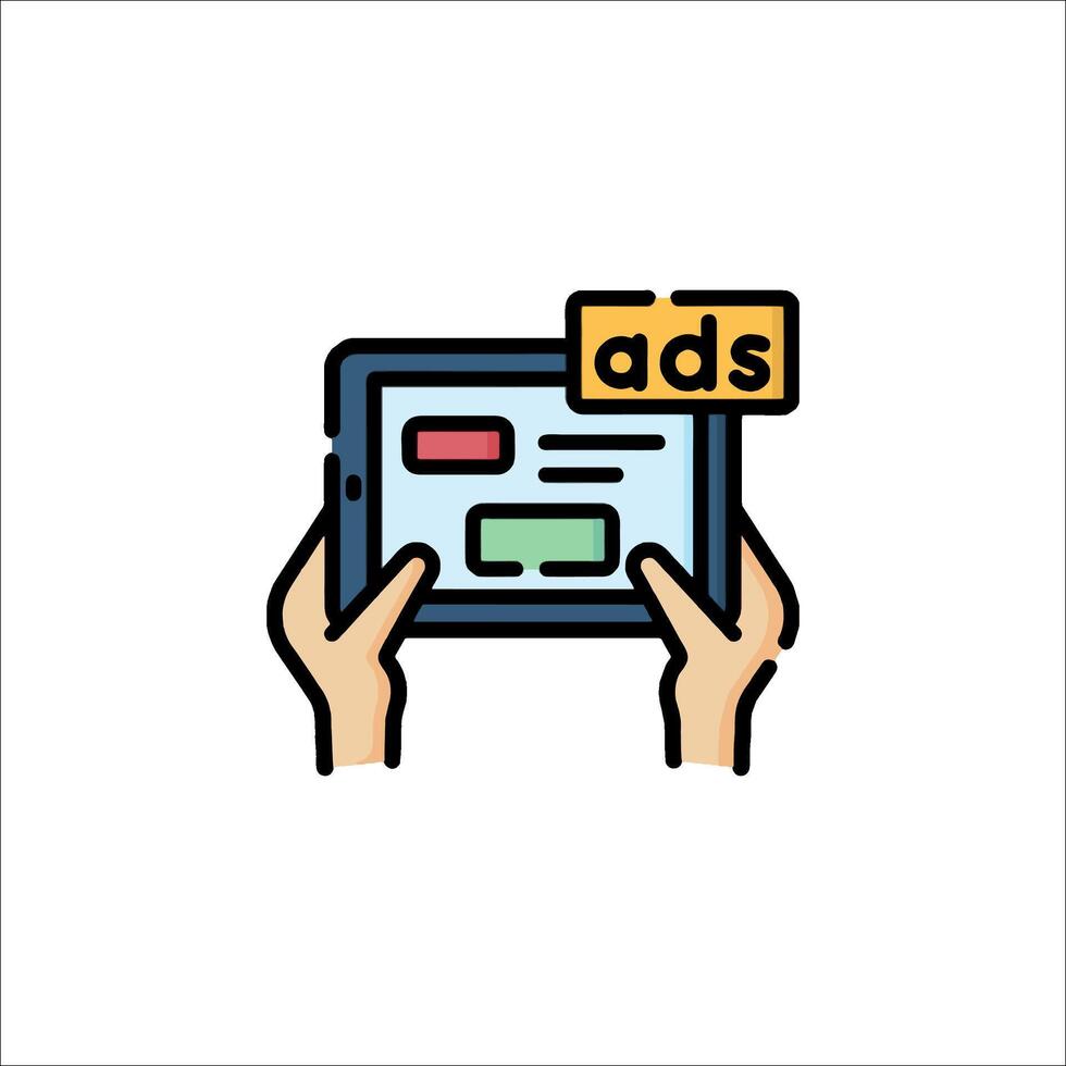 Hands holding a tablet with an ad on it vector