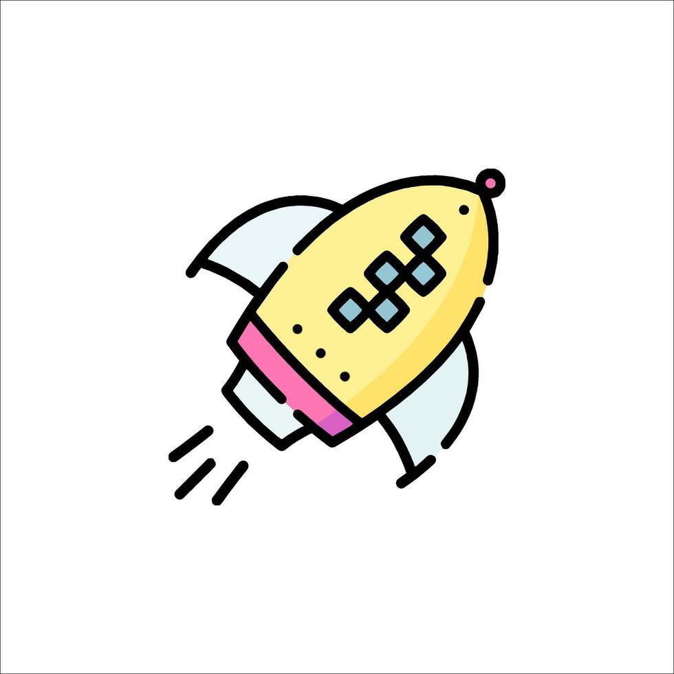 A cartoon rocket ship with a pink and white background vector