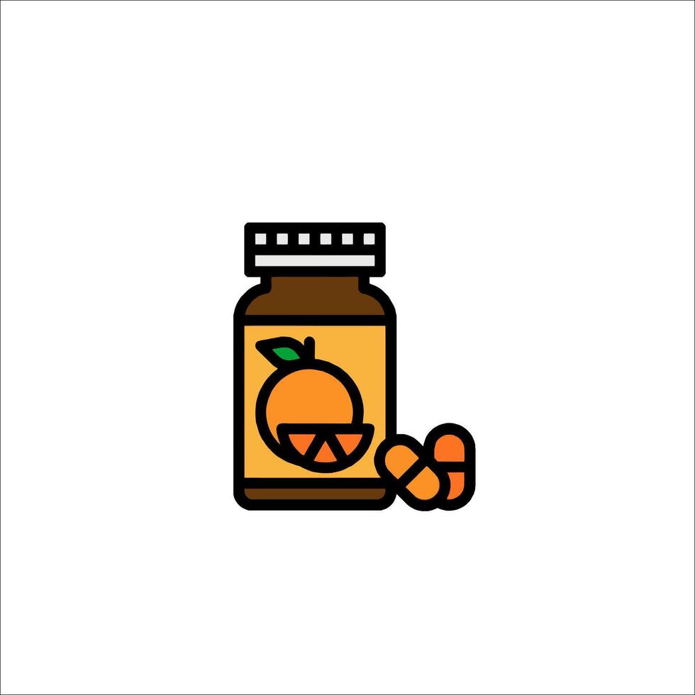 Orange juice bottle with pills on it vector