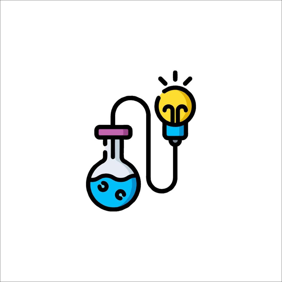 A science experiment with a light bulb and a flask vector