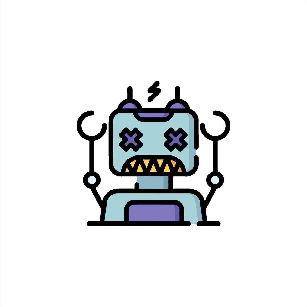 A robot with a broken head and a broken arm vector