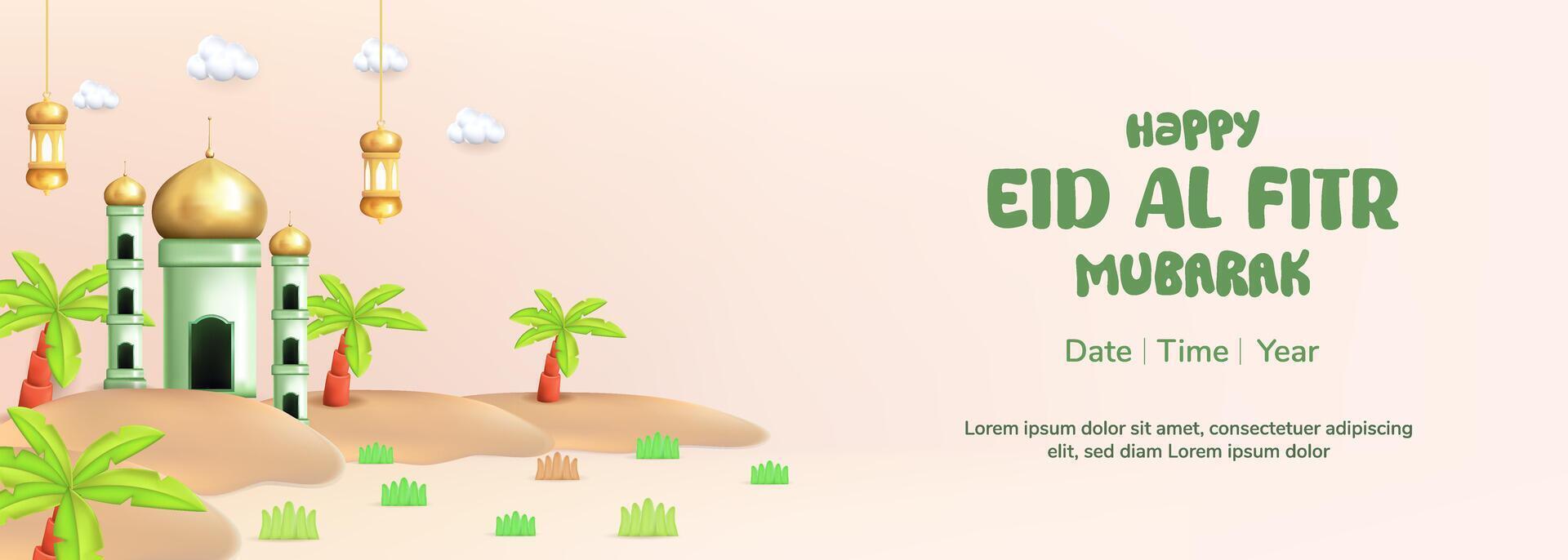 Eid Al Fitr illustration concept with 3d cute character Muslim. suitable for greeting card and banner. vector