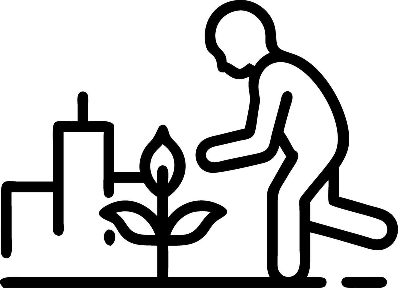 Young adult planting herbs in a city rooftop garden vector