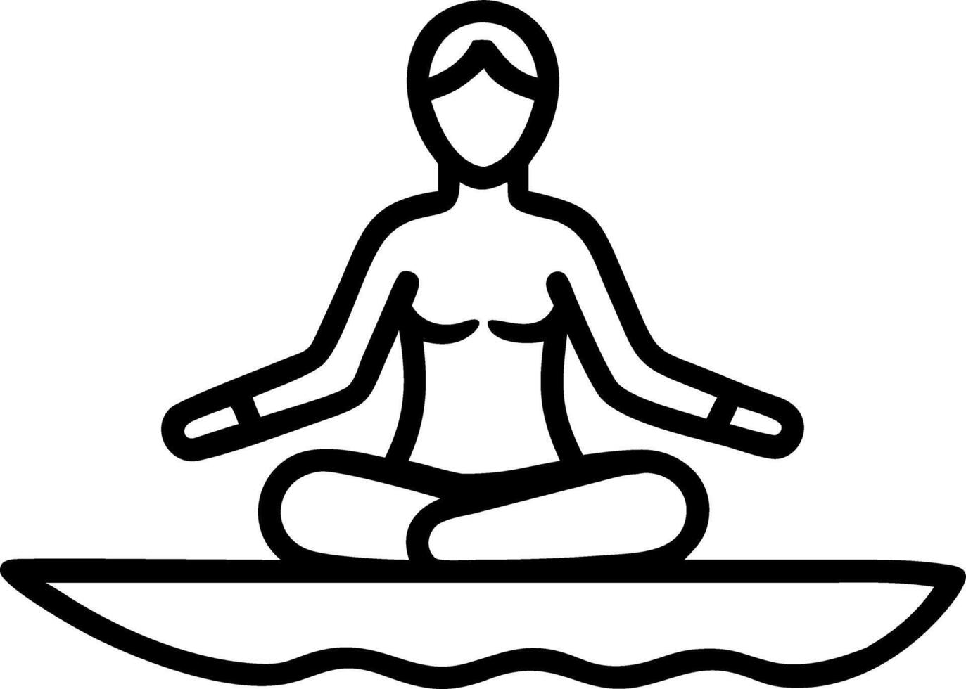 Woman practicing meditation on paddleboard with copy space vector