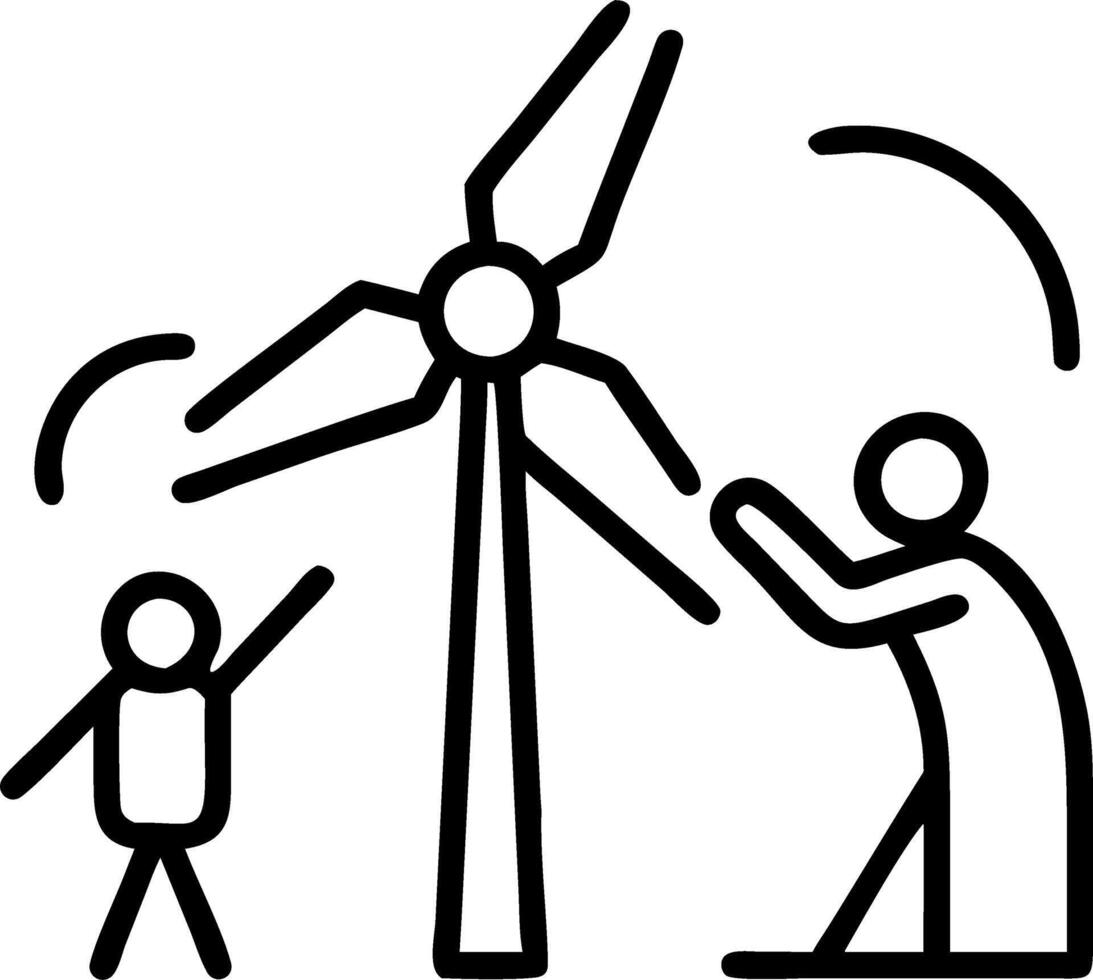 Technicians inspecting wind turbine in rural area vector