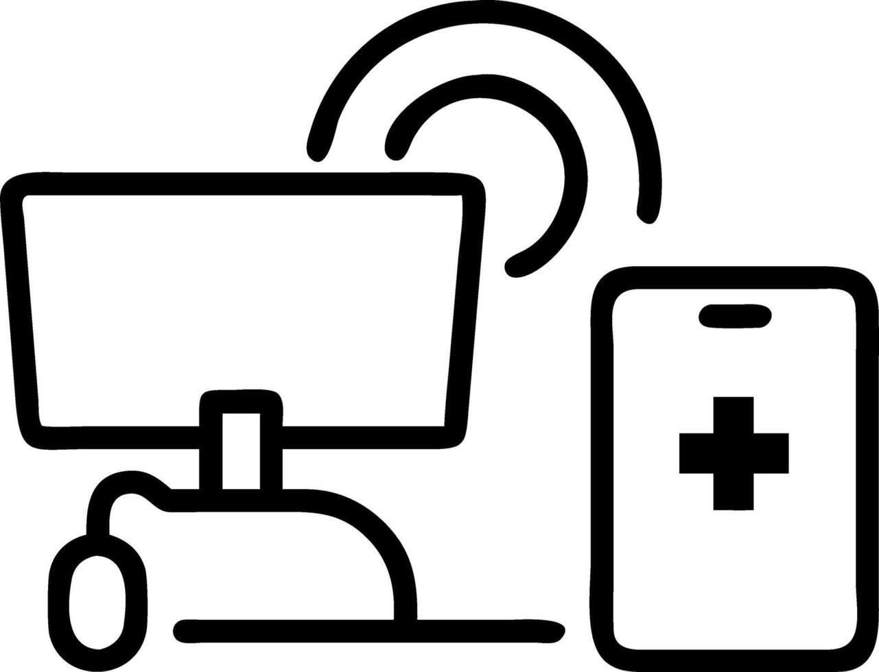 Telemedicine equipment on glossy medical desk with copy space vector