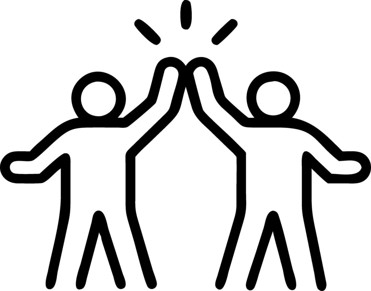 Team members high fiving after completing a puzzle candid photo copy space below. vector