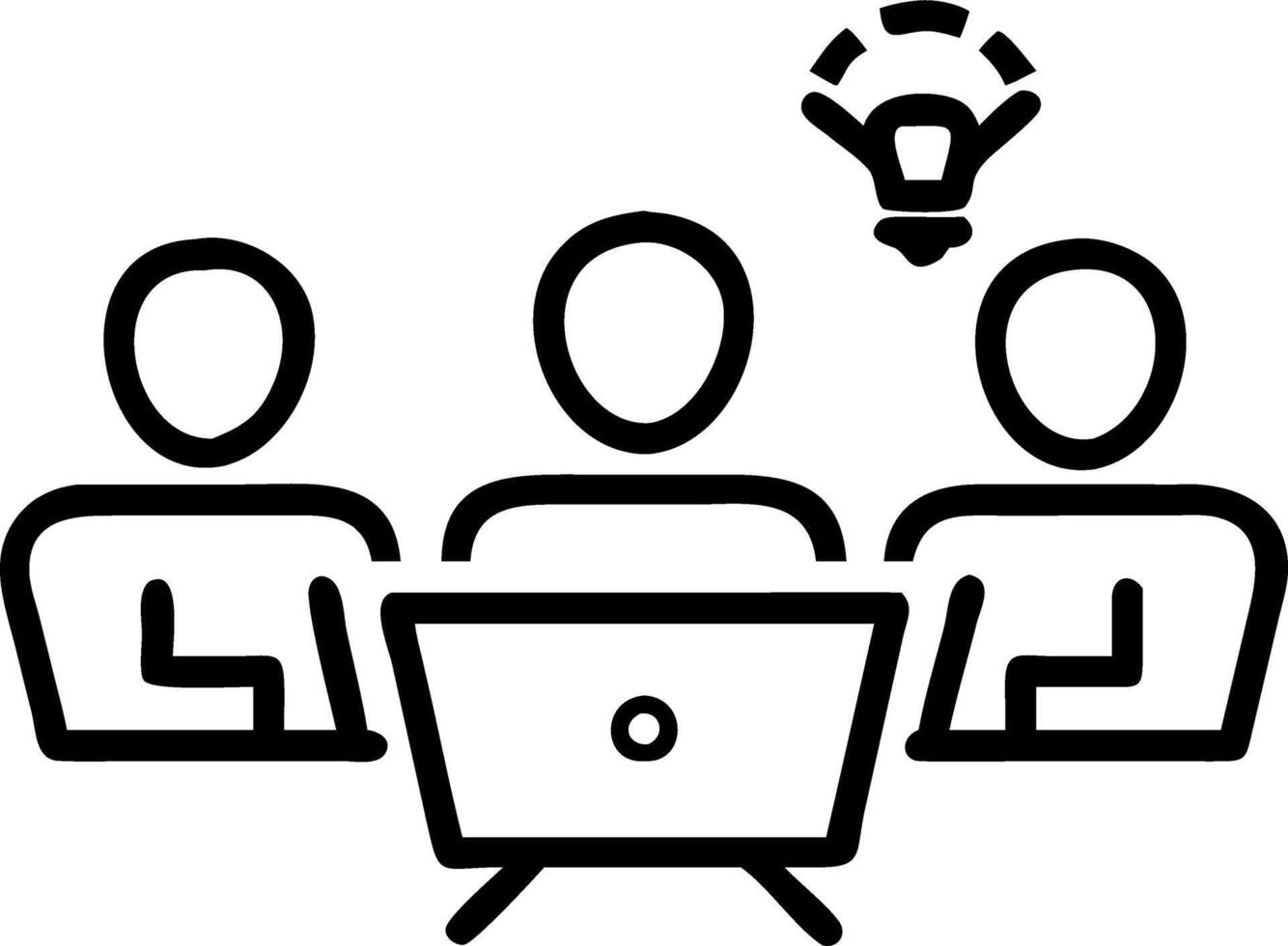 Team brainstorming with laptops on a modern desk soft abstract background copy space on right. vector