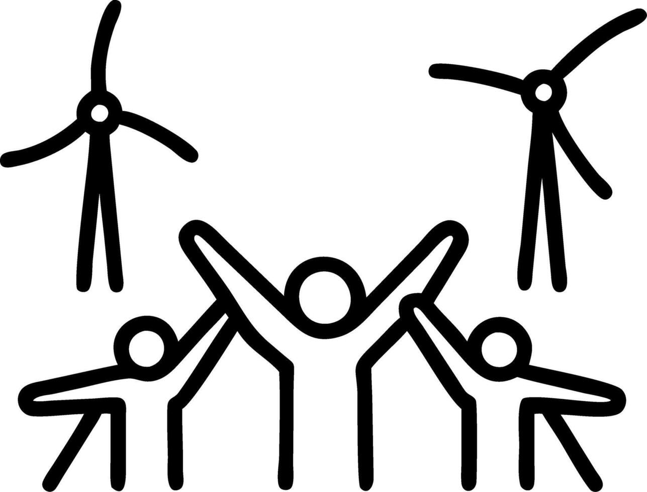 Team celebrating installation of wind turbines vector