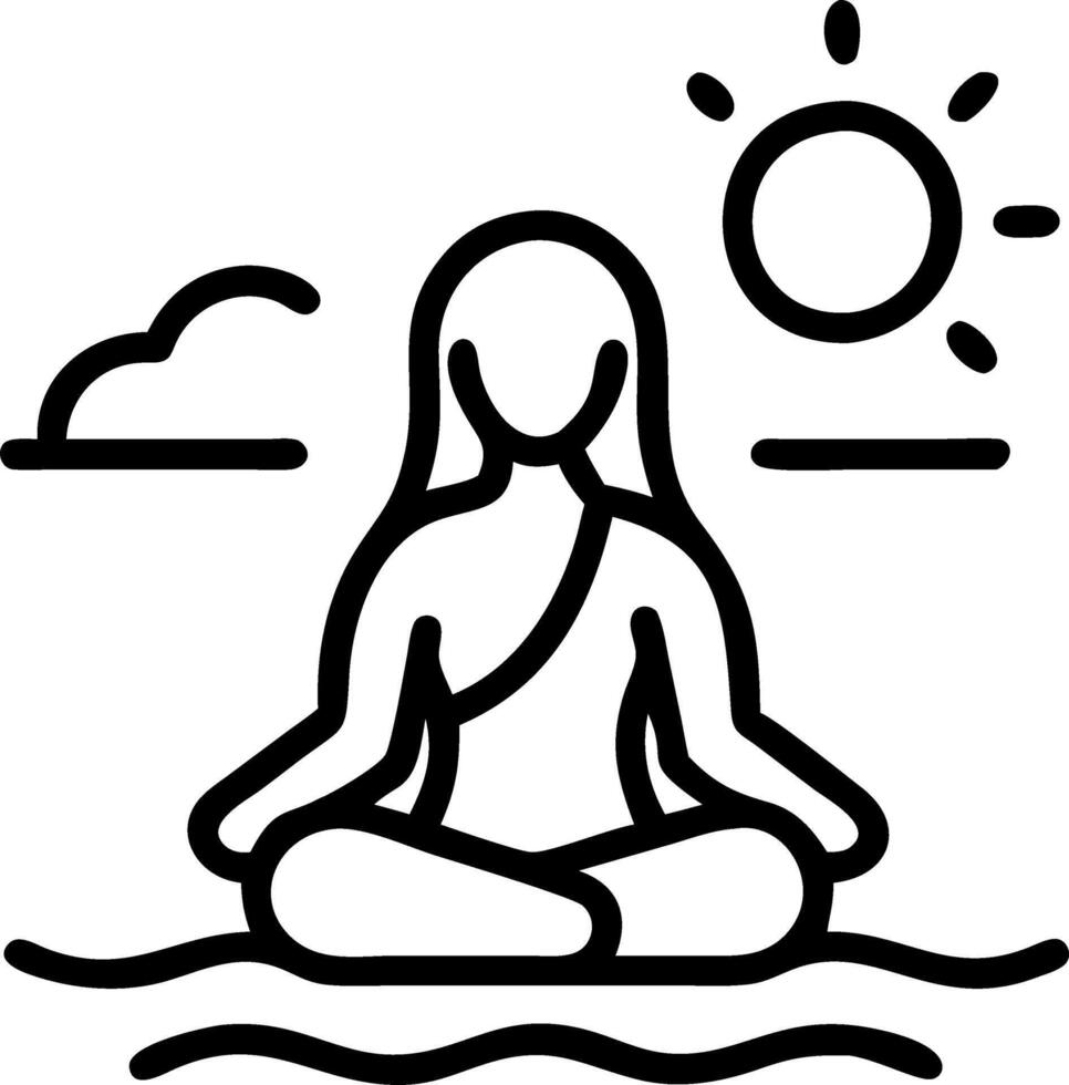 Soft abstract image of a woman meditating by a tranquil lake at sunset copy space above vector