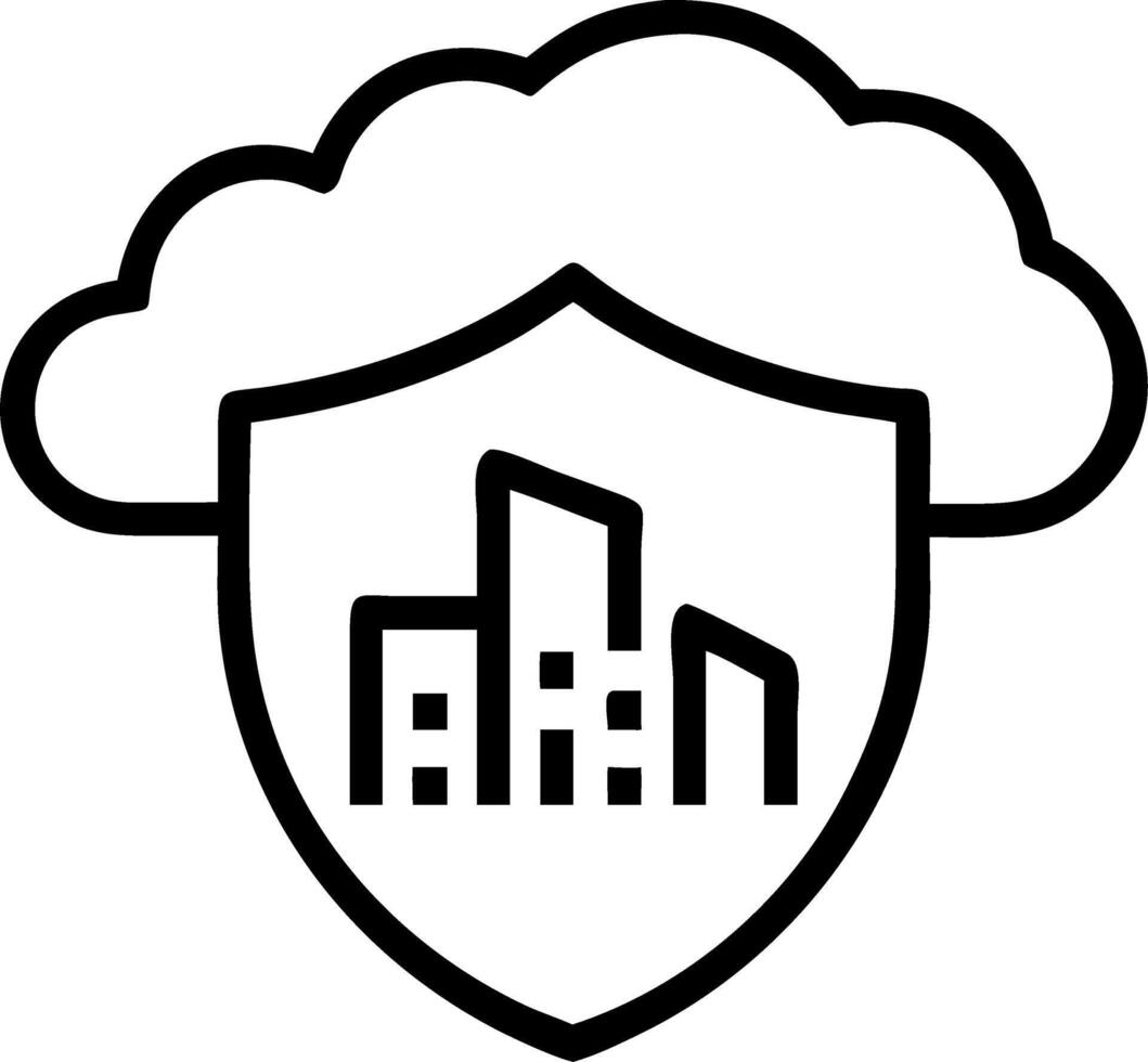 Shield shaped cloud over cityscape with copy space vector