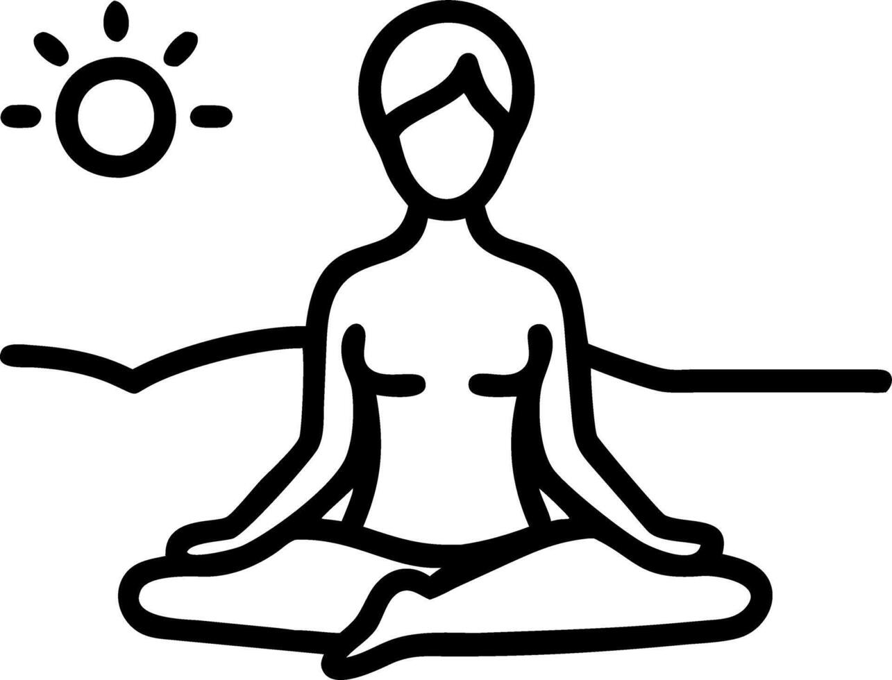 Silhouette of woman practicing yoga on beach at sunset with copy space vector