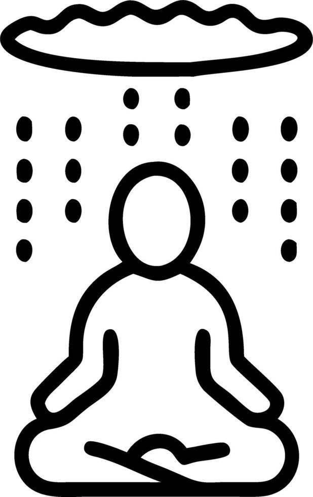 Silhouette of person practicing meditation under waterfall with copy space vector