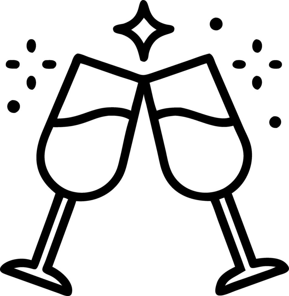Plain background with toasting glasses and glittering confetti copy space above vector