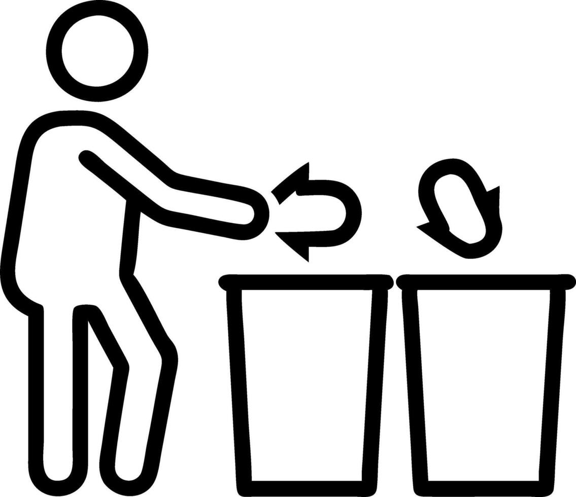 Office worker adjusting recycling bins in common area for organized waste management vector