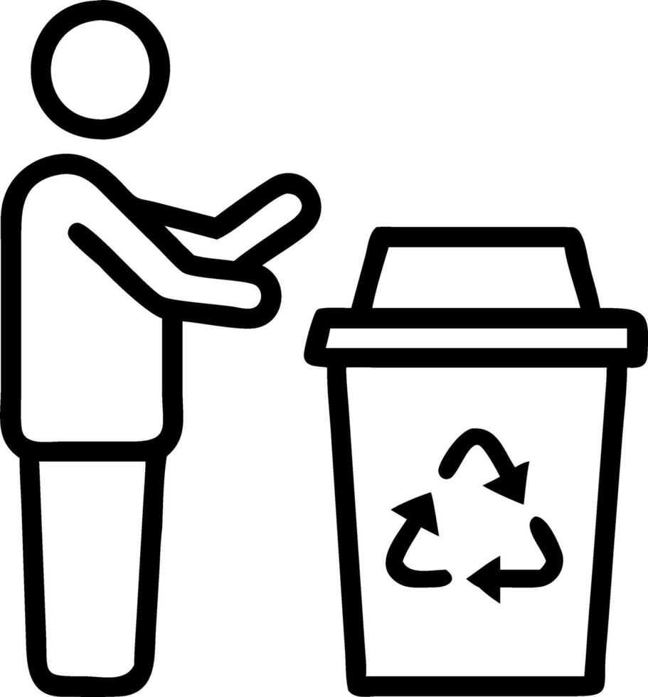 Office worker placing used coffee cup in compostable recycling bin near desk vector