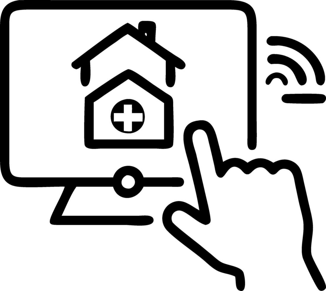 Patient accessing telemedicine services from home via tablet copy space Set 3 vector